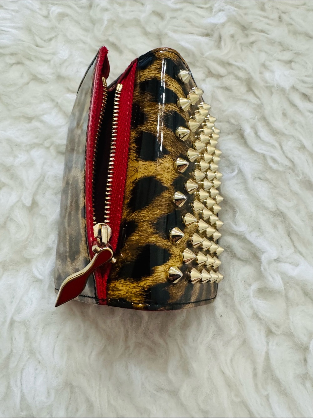 Christian Louboutin Leopard Print Studded Wallet with Red Trim - Picture 4 of 15
